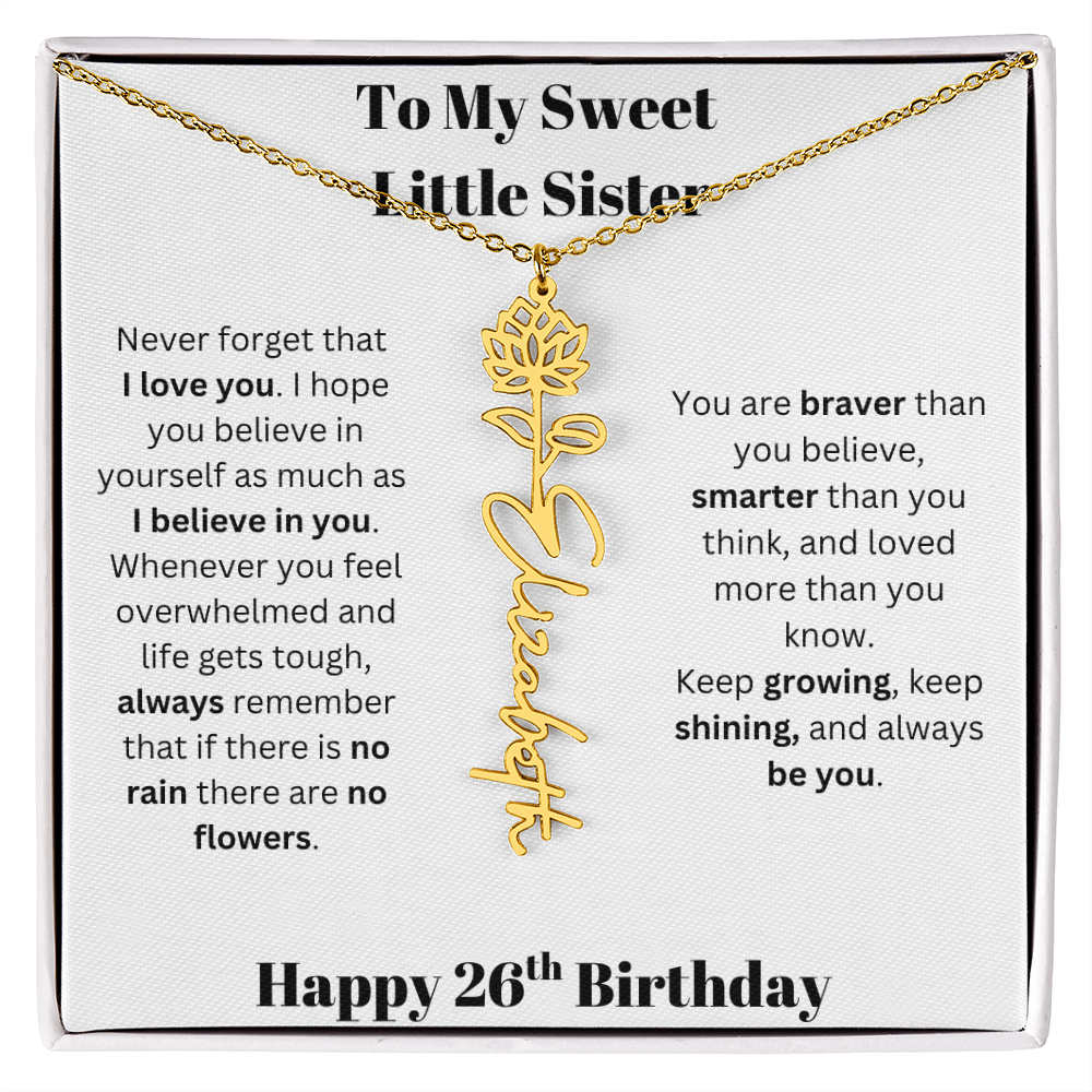 To My Sweet Little Sister | Happy 26th Birthday | Flower Name Necklace