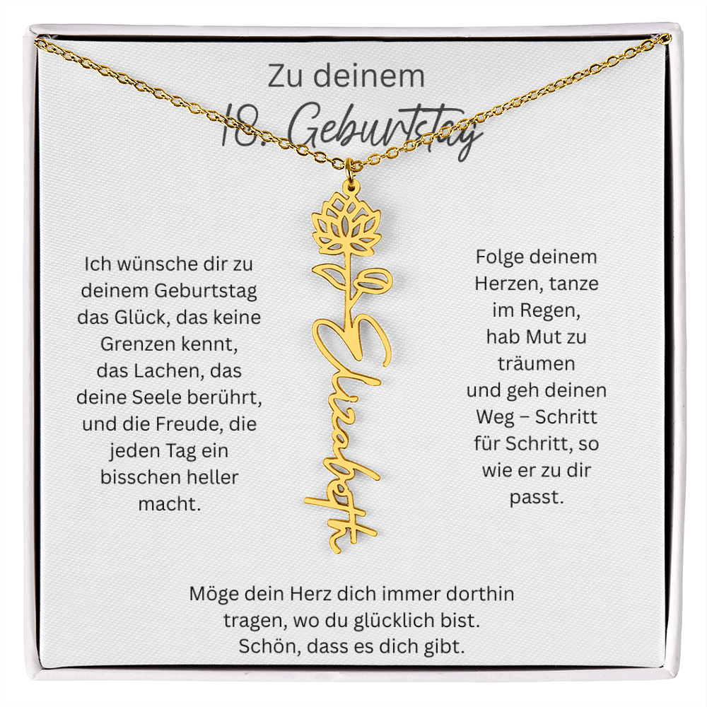 Geburtsblumen Namenskette zum 18 Geburtstag personalisiert Name Kette Gravur Geschenk