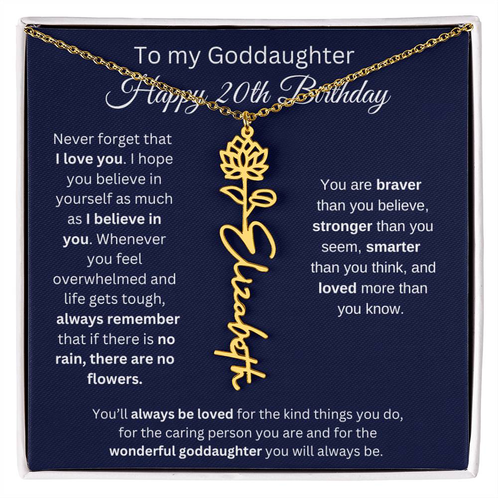 To My Goddaughter - Happy 20th Birthday - Flower Name Necklace