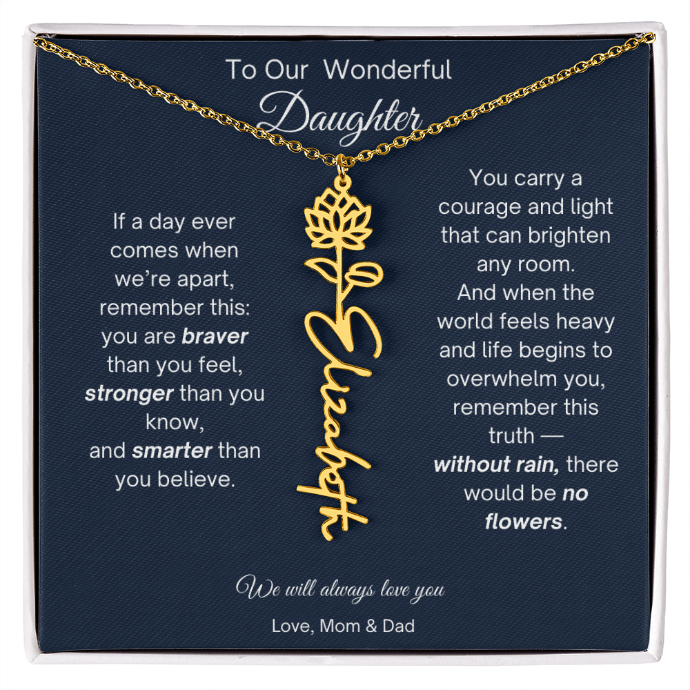 Daughter Necklace from Parents - Birth Flower Name Necklace