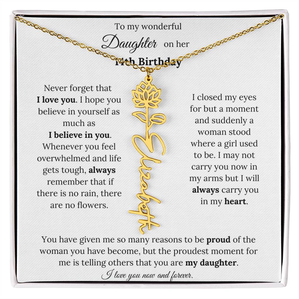 Custom Birth Flower Name Necklace To My Daughter On Her 14th Birthday