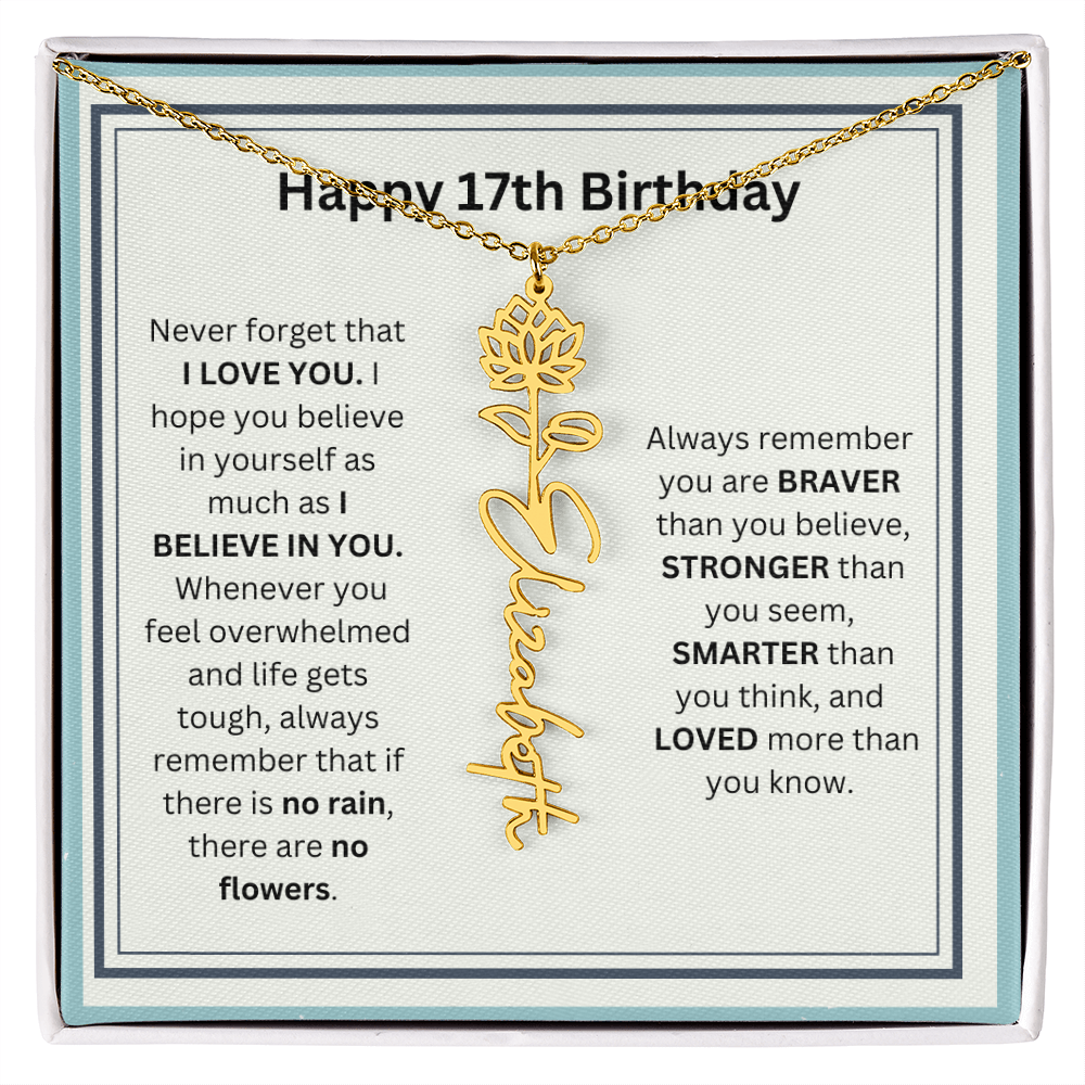 Personalized 17th Birthday Flower Name Necklace Gift