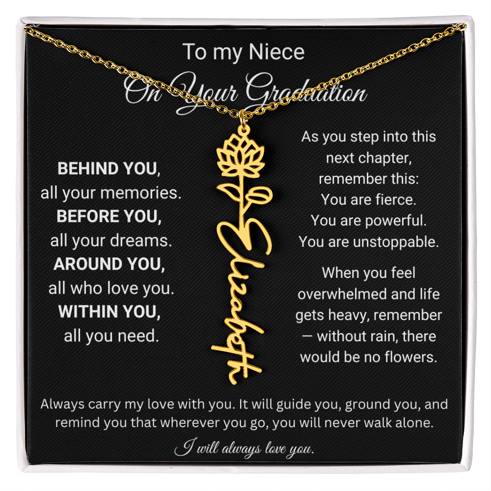Graduation Birth Flower Name Necklace for Niece