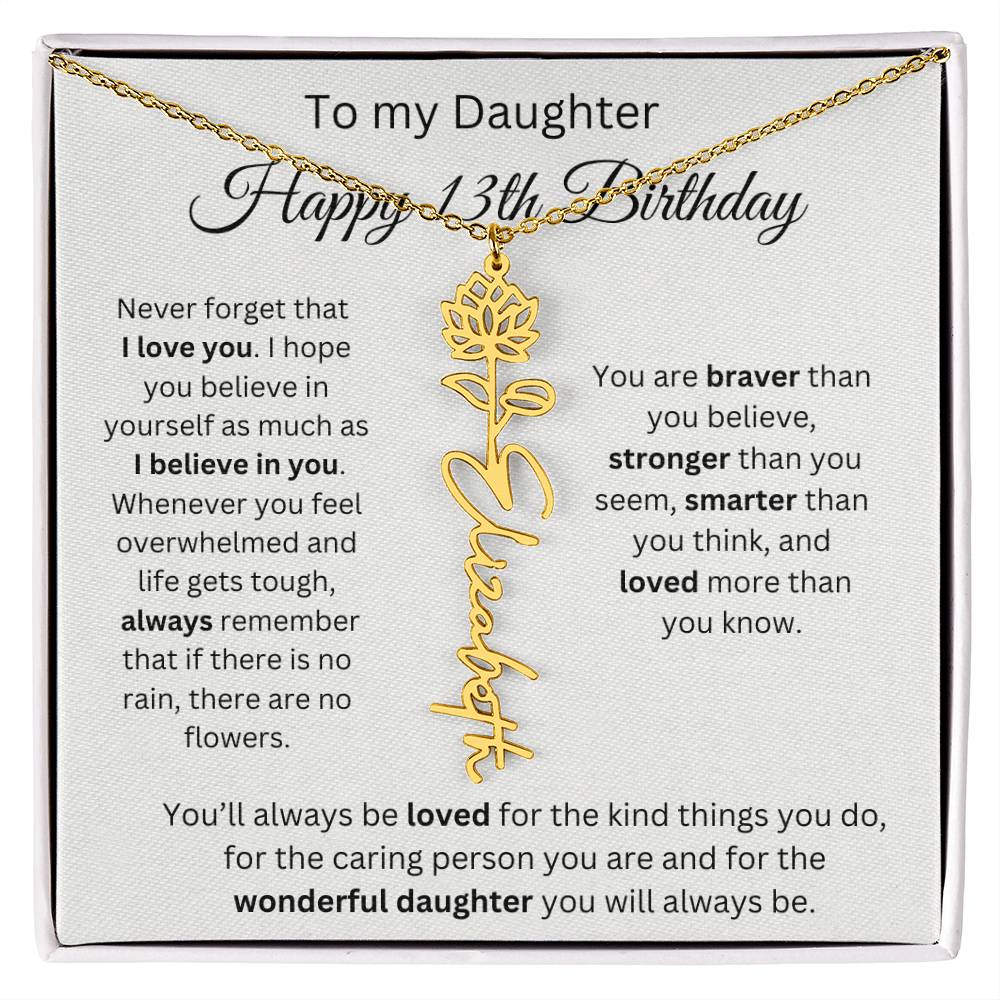 Happy 13th Birthday - Flower Name Necklace