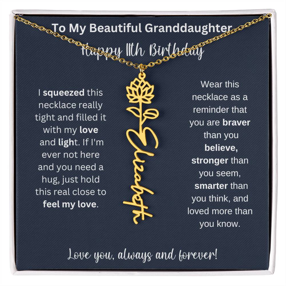 Flower Name Necklace 11th Birthday Necklace Gift To My Granddaughter