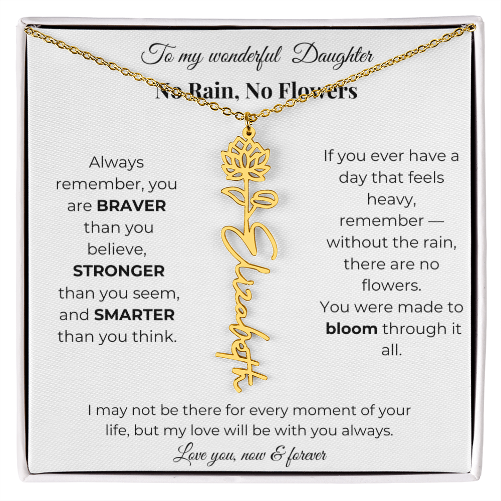 Daughter Gift Birth Flower Name Necklace with Message Card