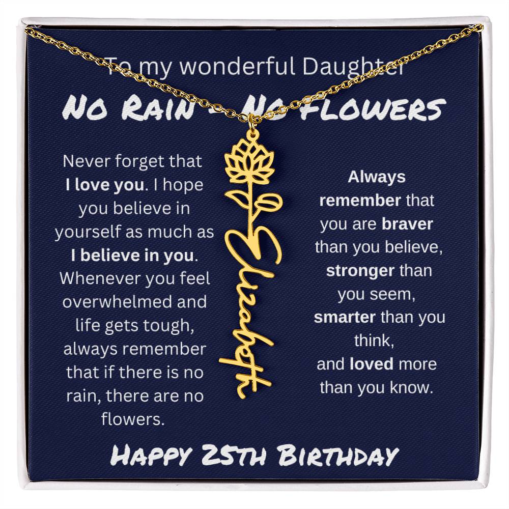 No Rain - No Flower | Happy 25th Birthday | Flower Name Necklace