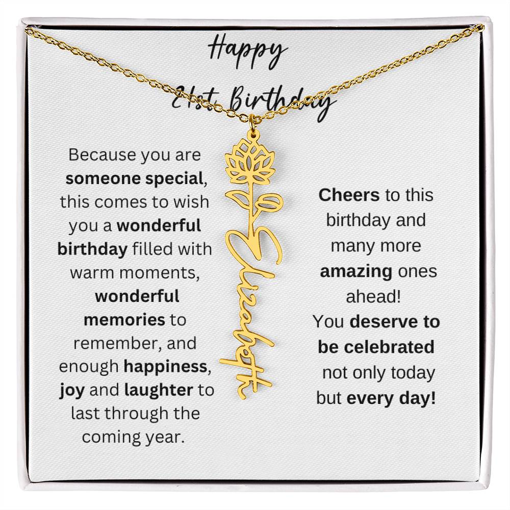 Happy 21st Birthday - Flower Name Necklace