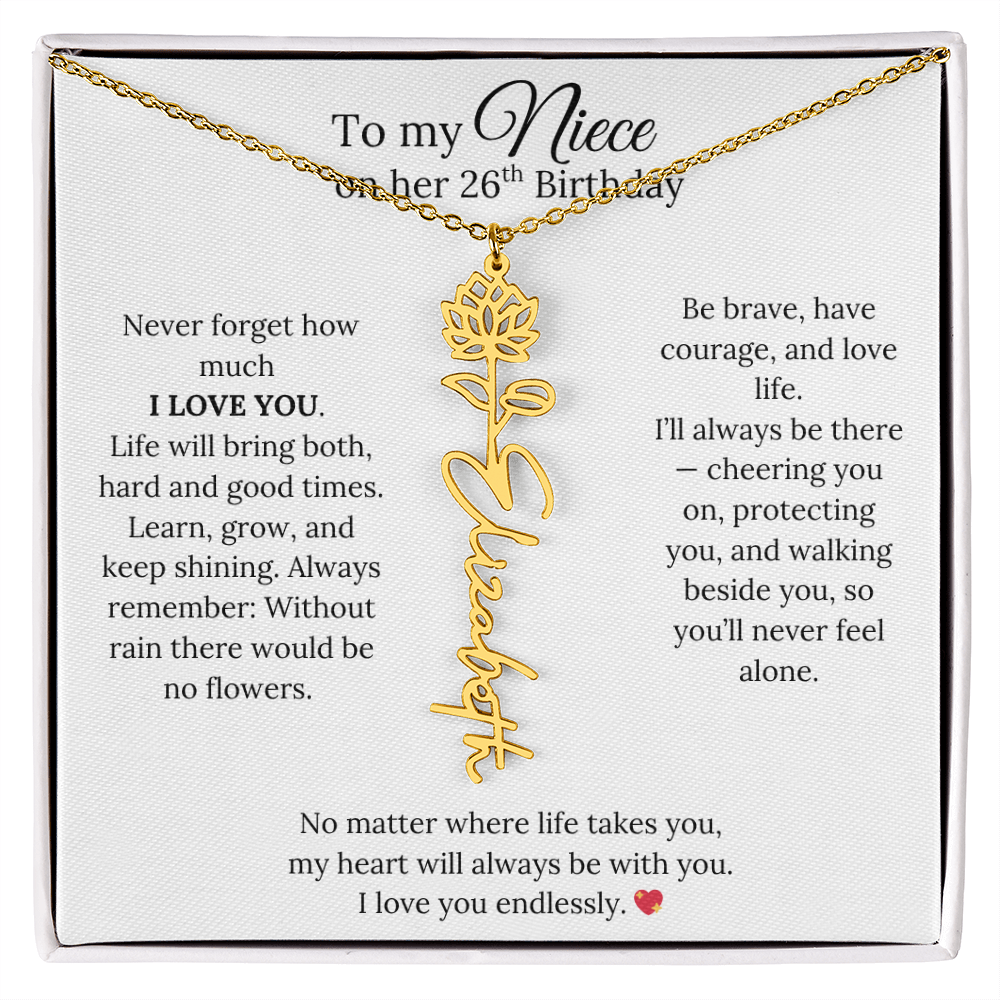 26th Birthday Gift from Aunt - Personalized Birth Flower Name Necklace