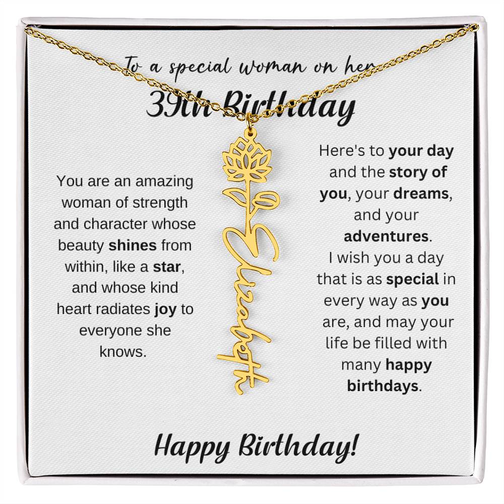 39th Birthday Gift Birthflower Necklace