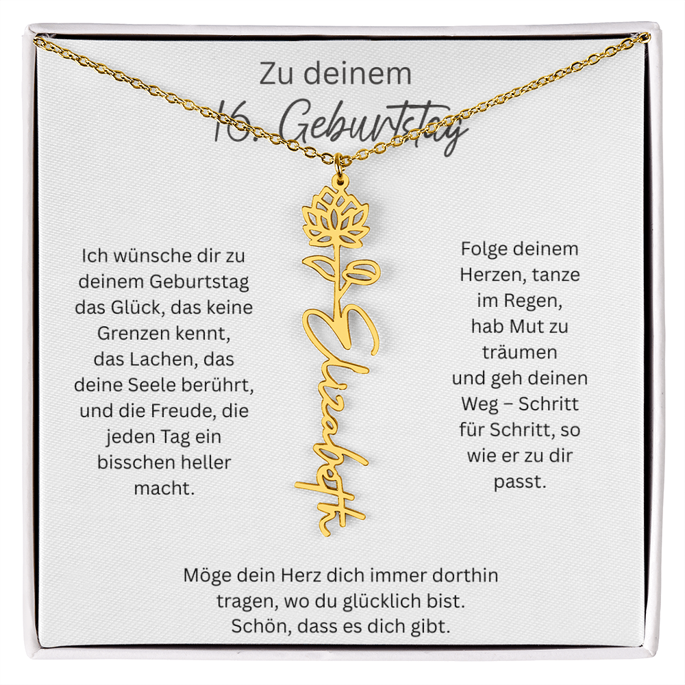 Geburtsblumen Namenskette zum 16 Geburtstag personalisiert Name Kette Gravur Geschenk