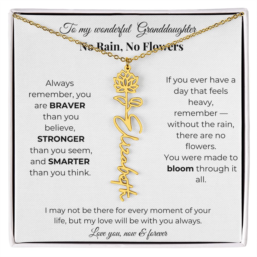 Granddaughter Gift Birth Flower Name Necklace with Card