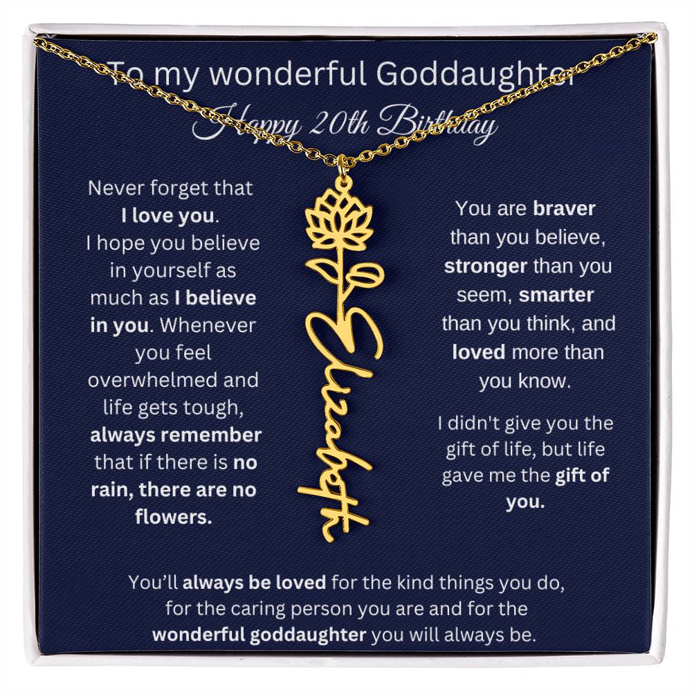 Goddaughter 20th Birthday Gift | Flower Name Necklace
