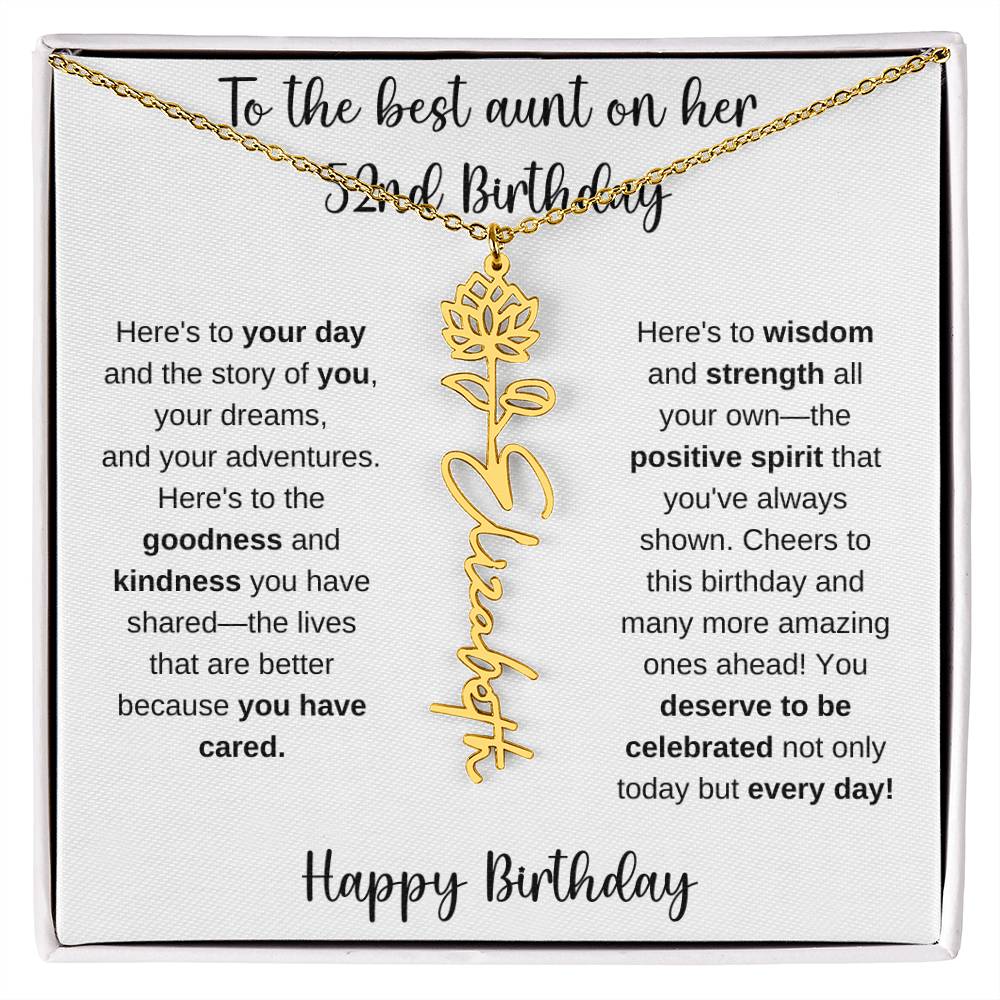 To The Best Aunt - Happy 52nd Birthday | Flower Name Necklace