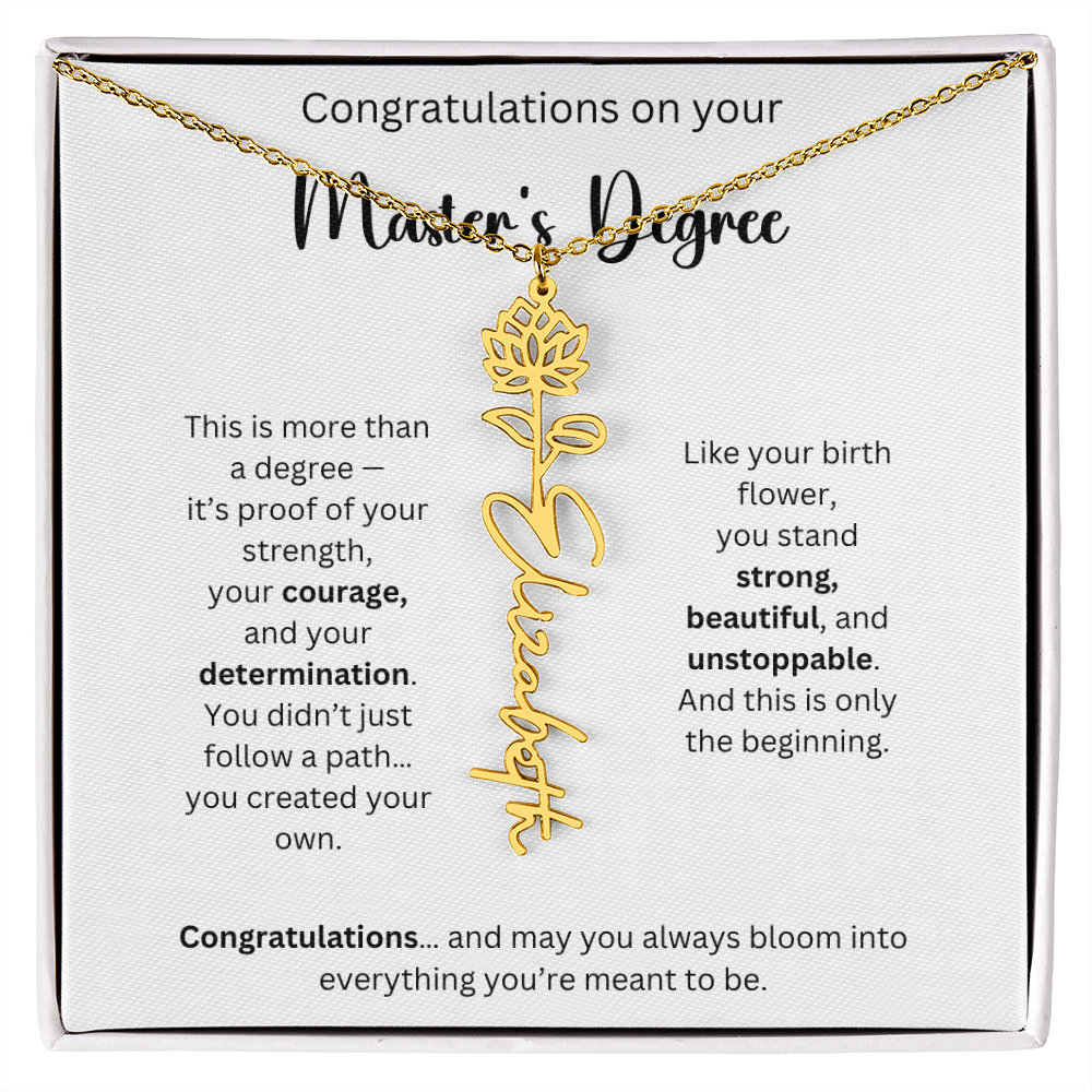 Masters Degree Graduation Gift - Personalized Birth Flower Name Necklace