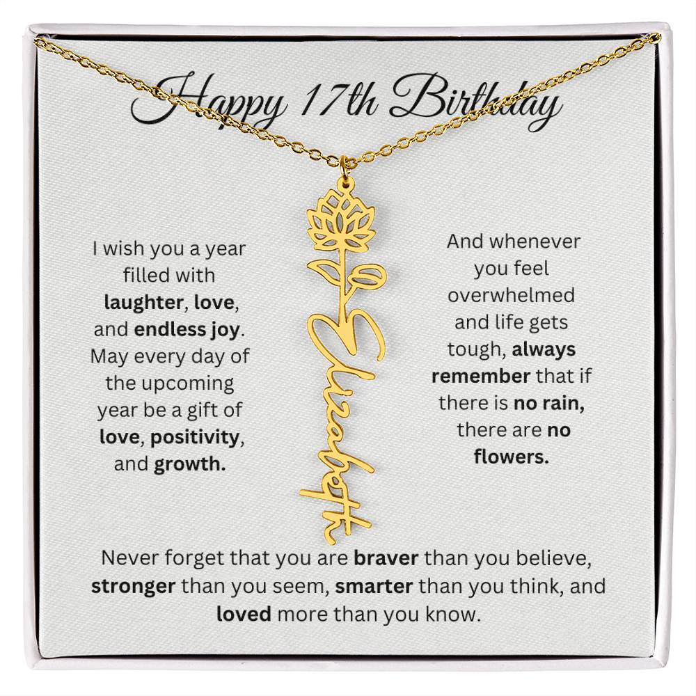 Happy 17th Birthday - Flower Name Necklace