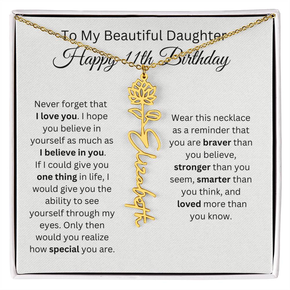 To My Beautiful Daughter - Happy 11th Birthday - Flower Name Necklace