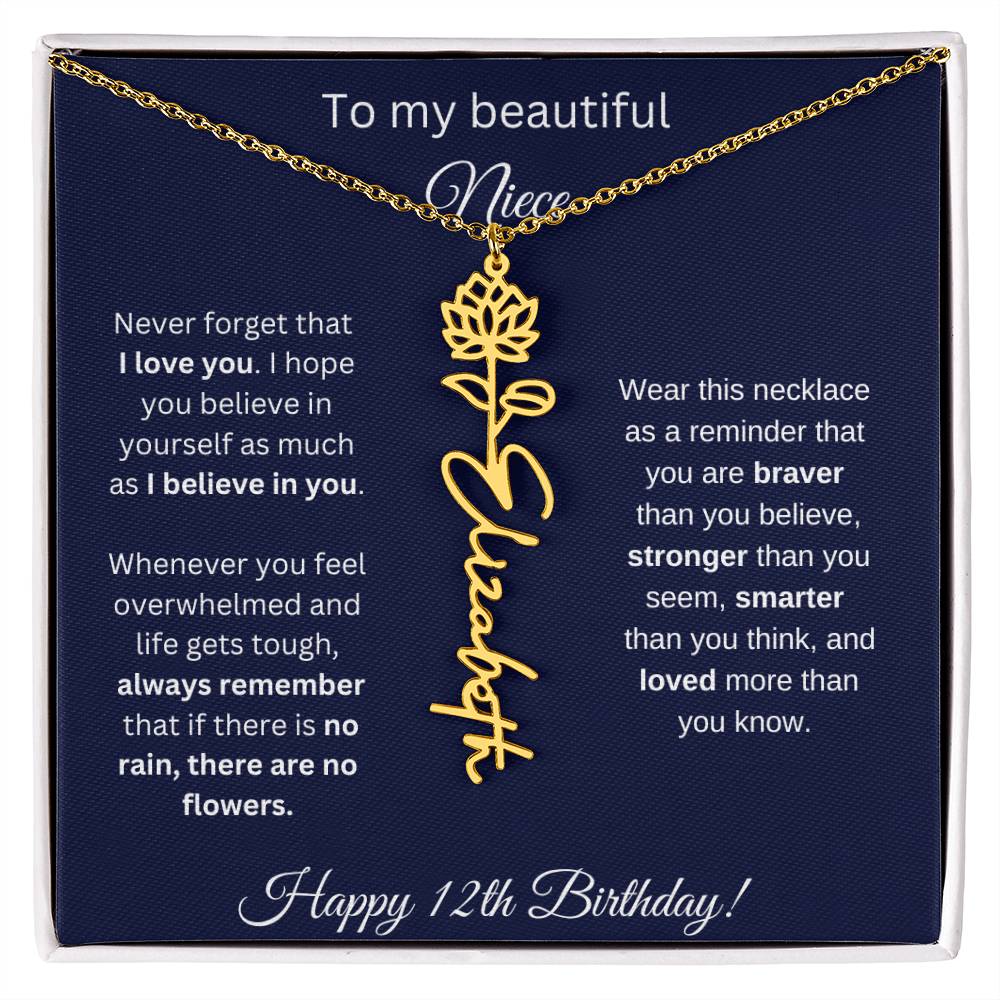 Niece 12th Birthday | Never Forget That I Love You | Birth Flower Name Necklace