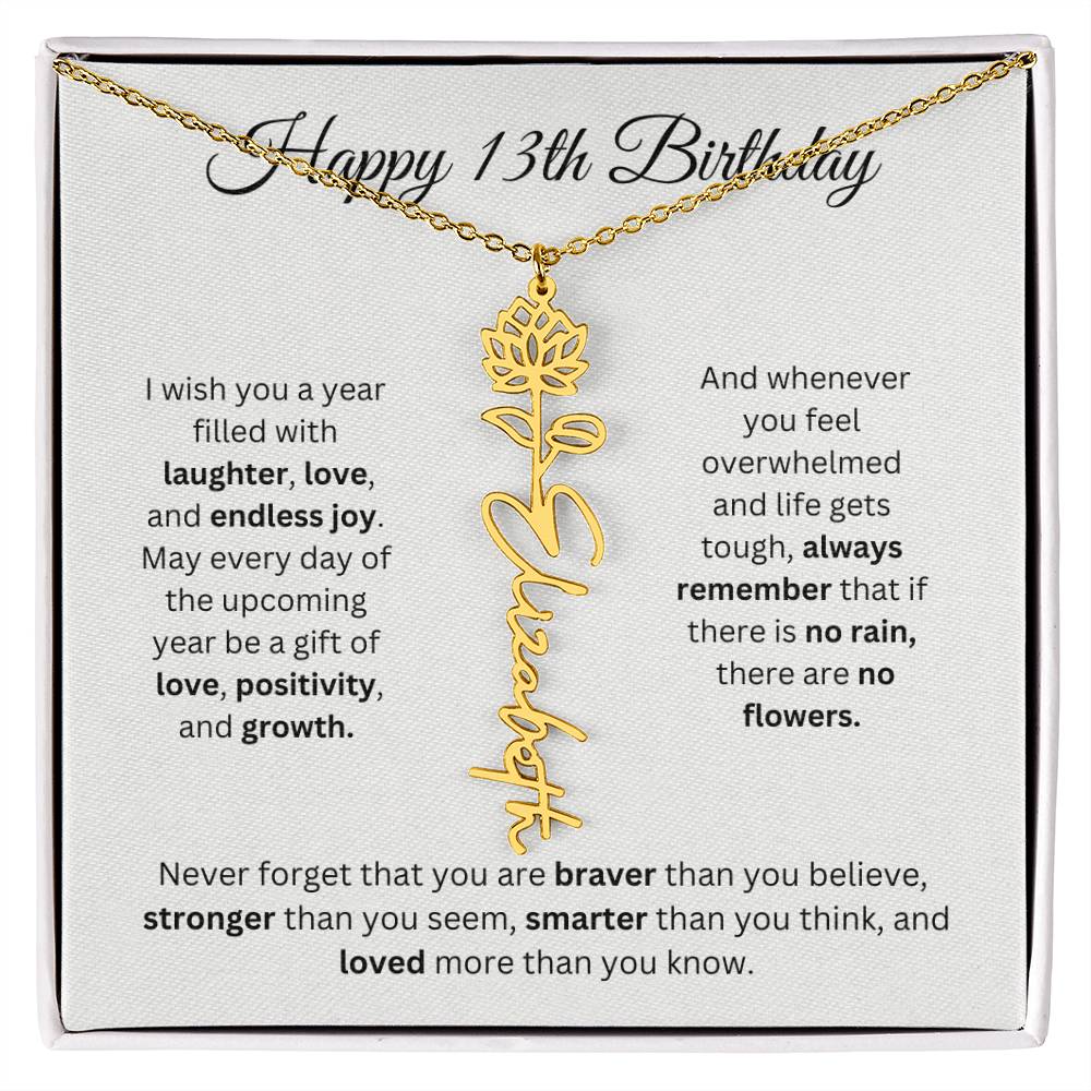 Happy 13th Birthday - Flower Name Necklace