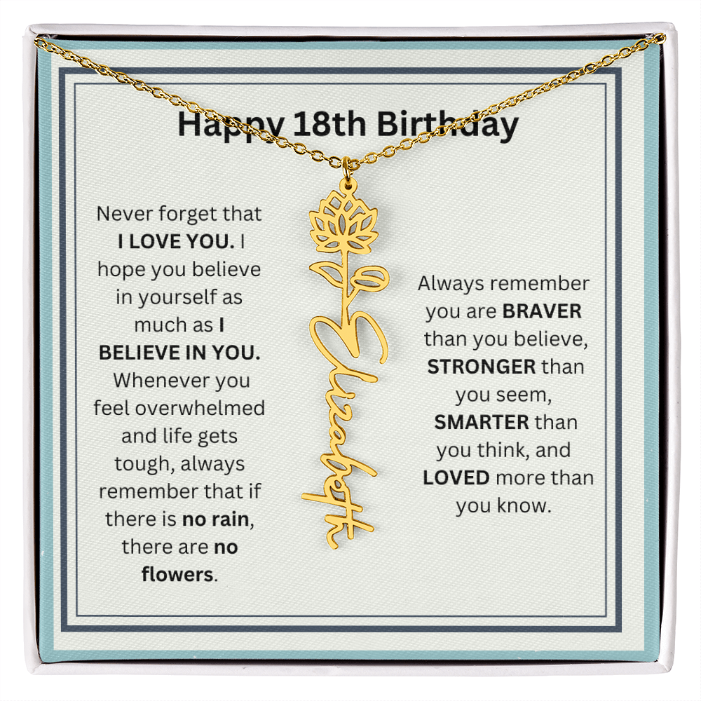 Personalized 18th Birthday Flower Name Necklace Gift
