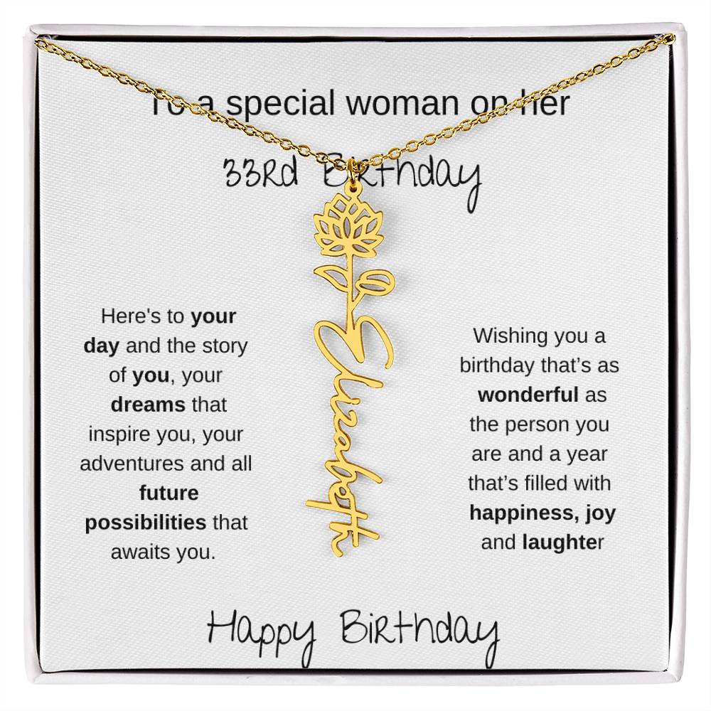 A Special Woman 33rd Birthday | Flower Name Necklace