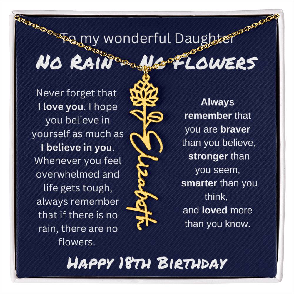 No Rain - No Flower | Happy 18th Birthday | Flower Name Necklace