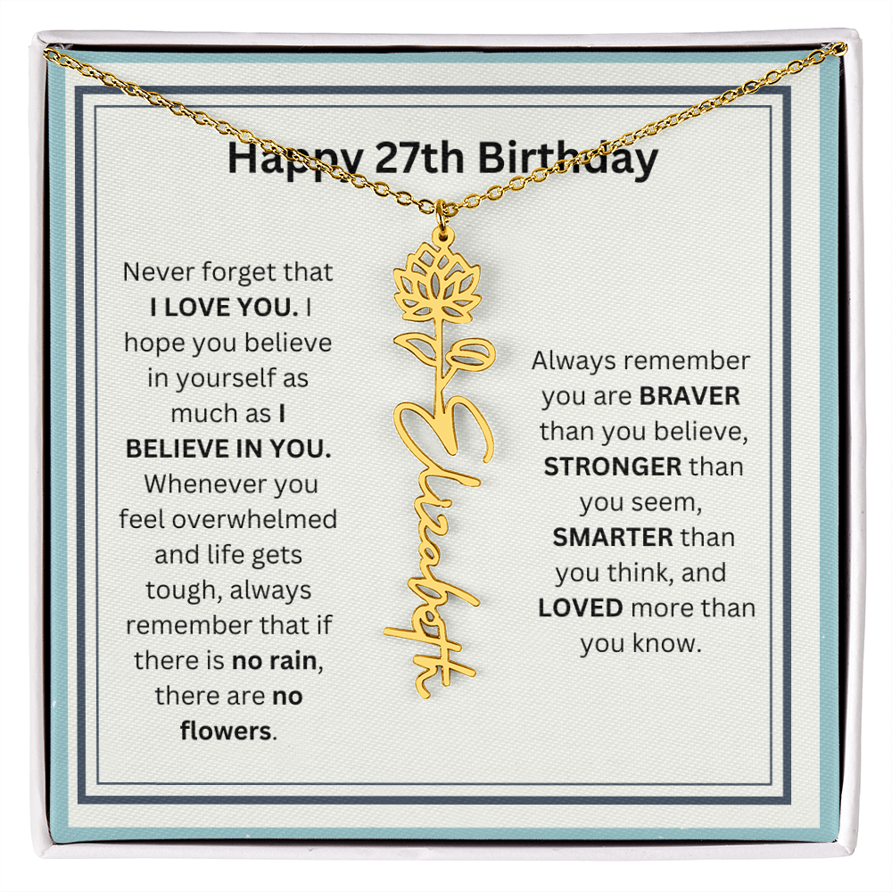 Personalized 27th Birthday Flower Name Necklace Gift