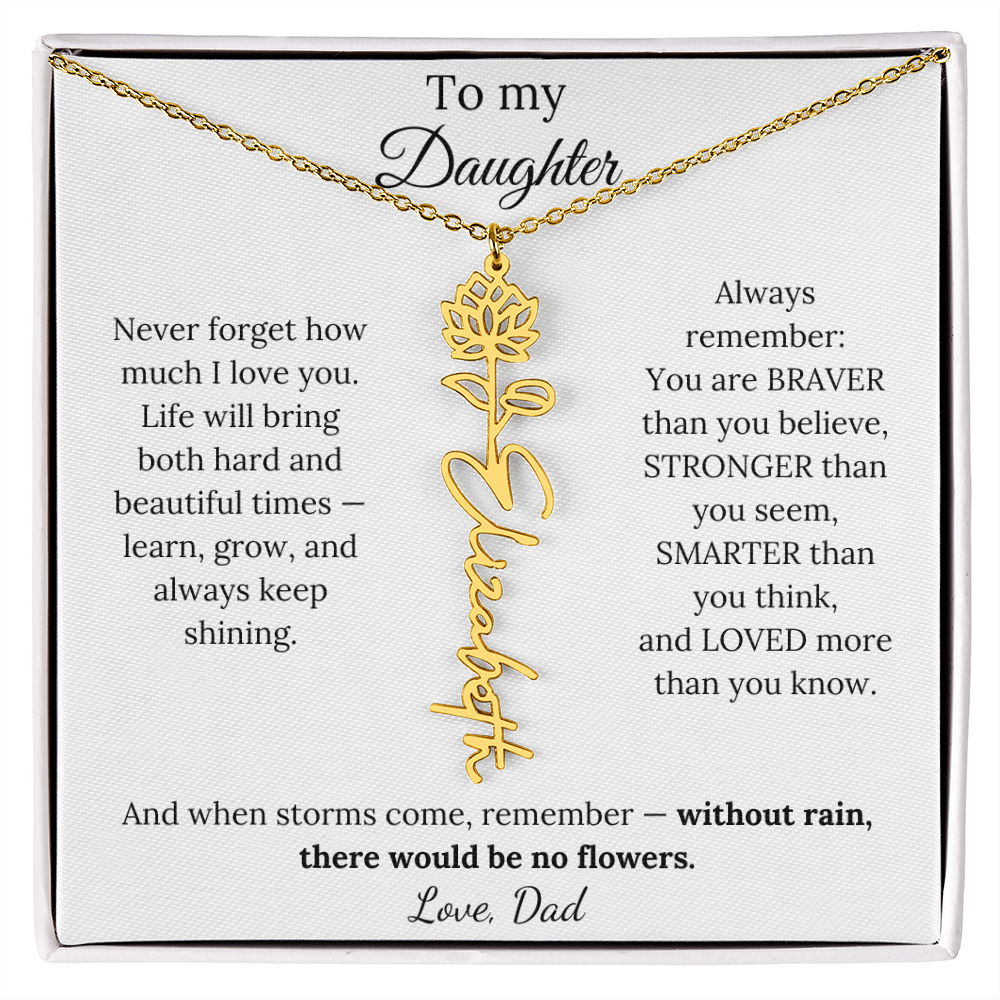 Personalized Jewelry Gift To My Daughter Birth Flower Name Necklace From Dad