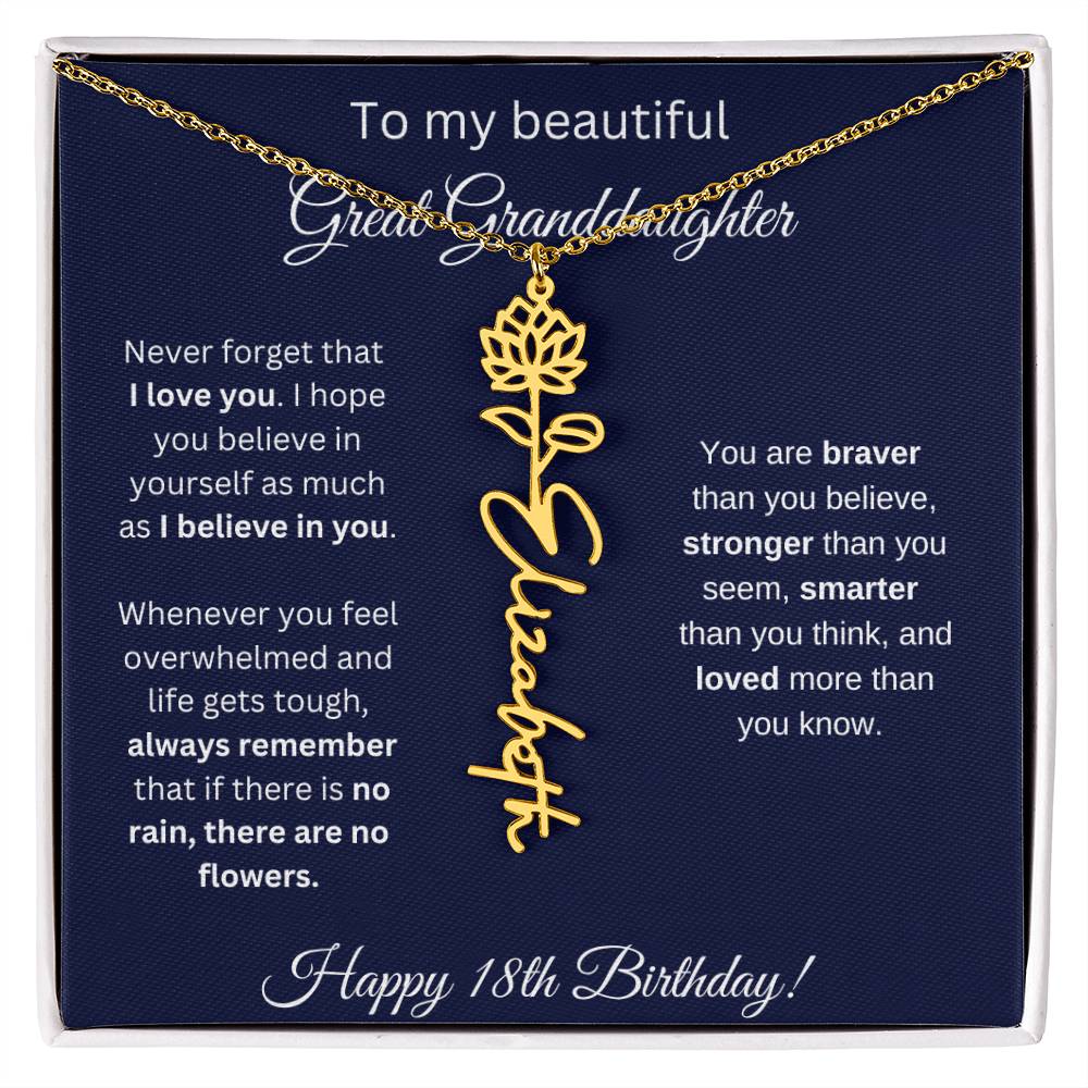 18th Birthday Gift For Great Granddaughter - Birthmonth Flower Name Necklace