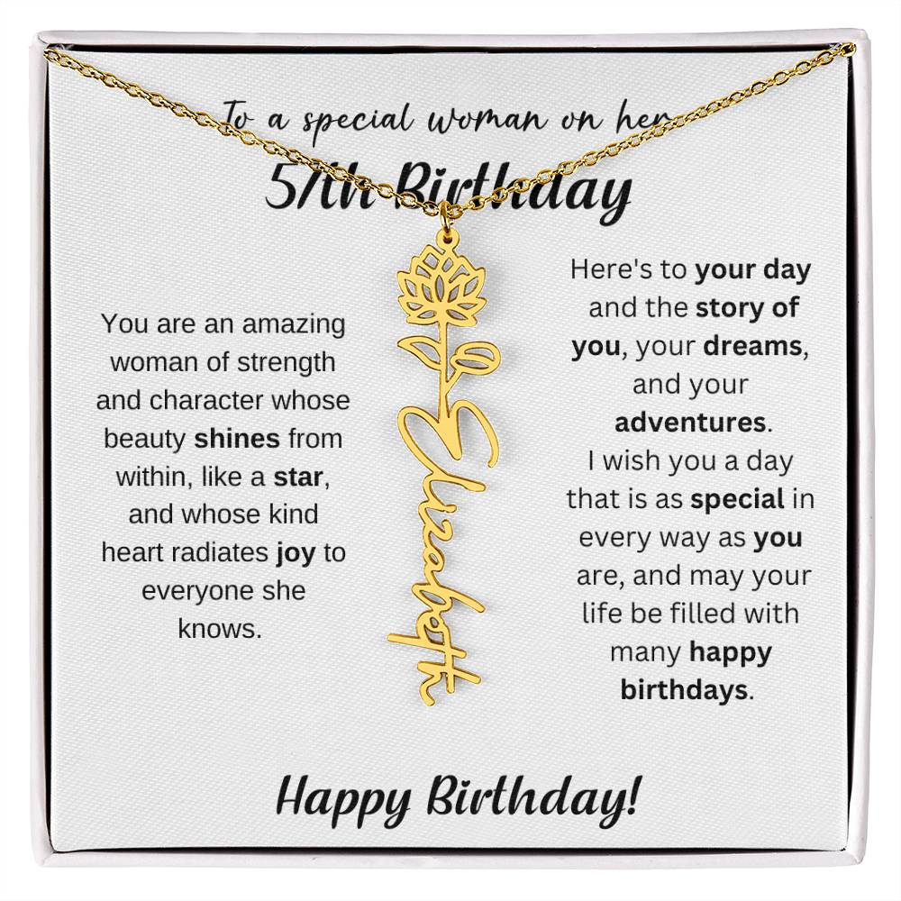 57th Birthday Gift Birthflower Necklace