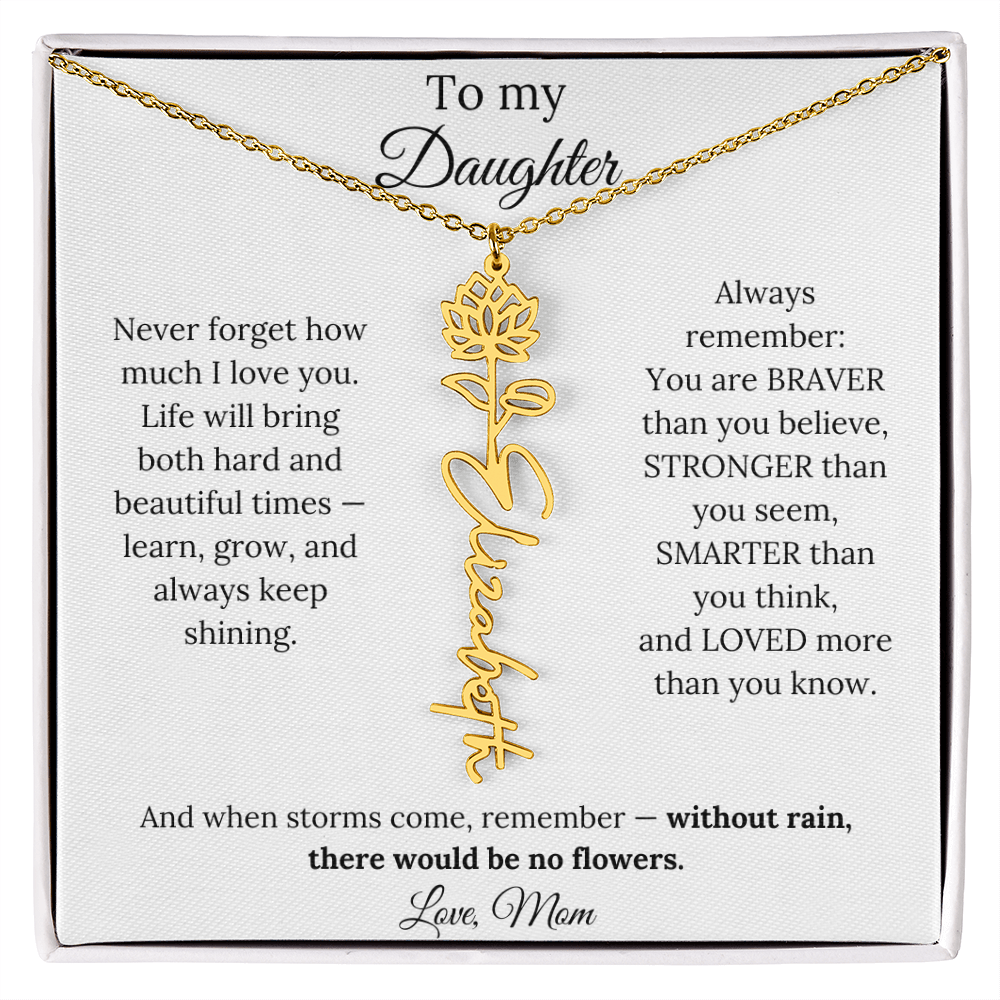 Personalized Jewelry Gift To My Daughter Birth Flower Name Necklace From Mom