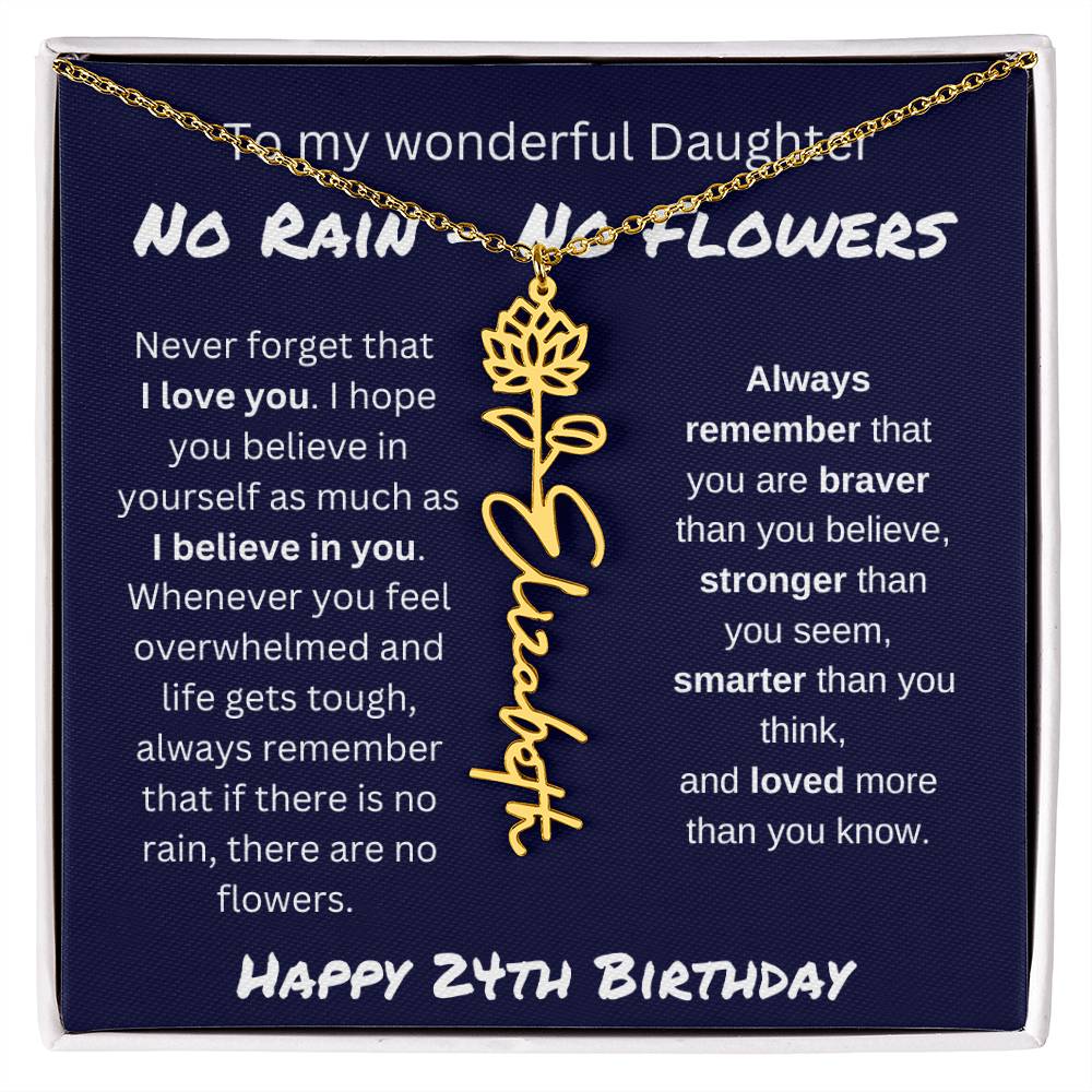 No Rain - No Flower | Happy 24th Birthday | Flower Name Necklace