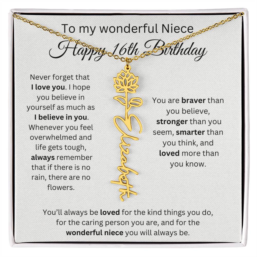 To My Wonderful Niece Happy 16th Birthday - Flower Name Necklace