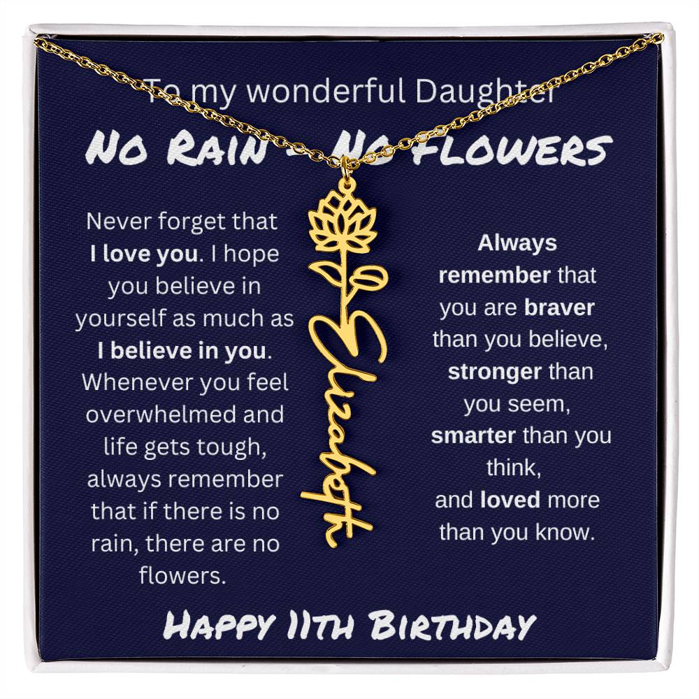 No Rain - No Flower | Happy 11th Birthday | Flower Name Necklace