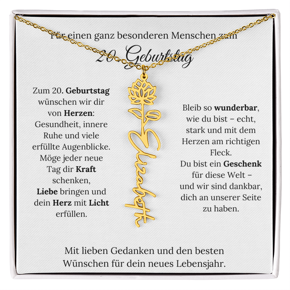 Personalisiertes 20. Geburtstagsgeschenk mit Geburtsblume