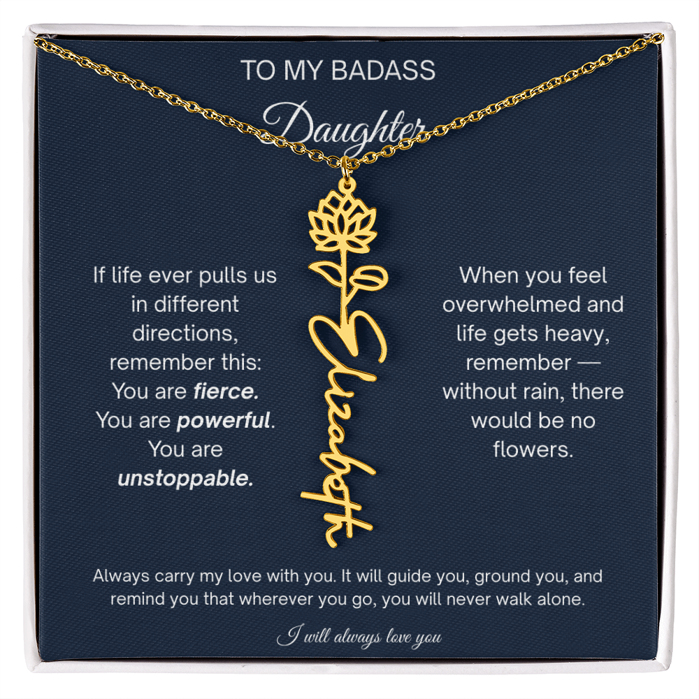 Badass Daughter Personalized Birth Flower Name Necklace