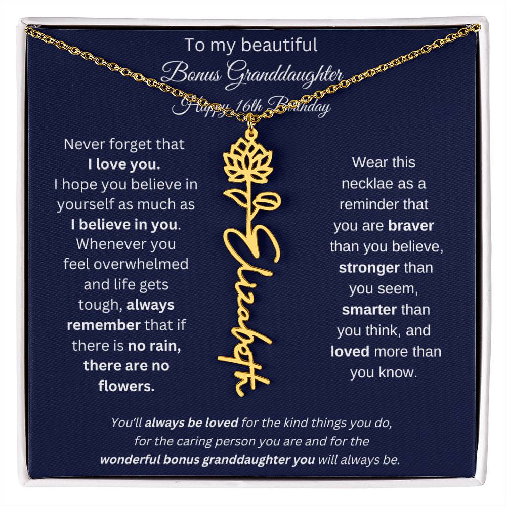 16th Birthday Bonus Granddaughter Gift | Personalized Flower Name Necklace
