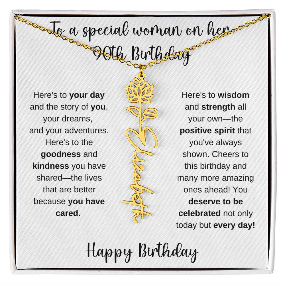 90th Birthday - Flower Name Necklace