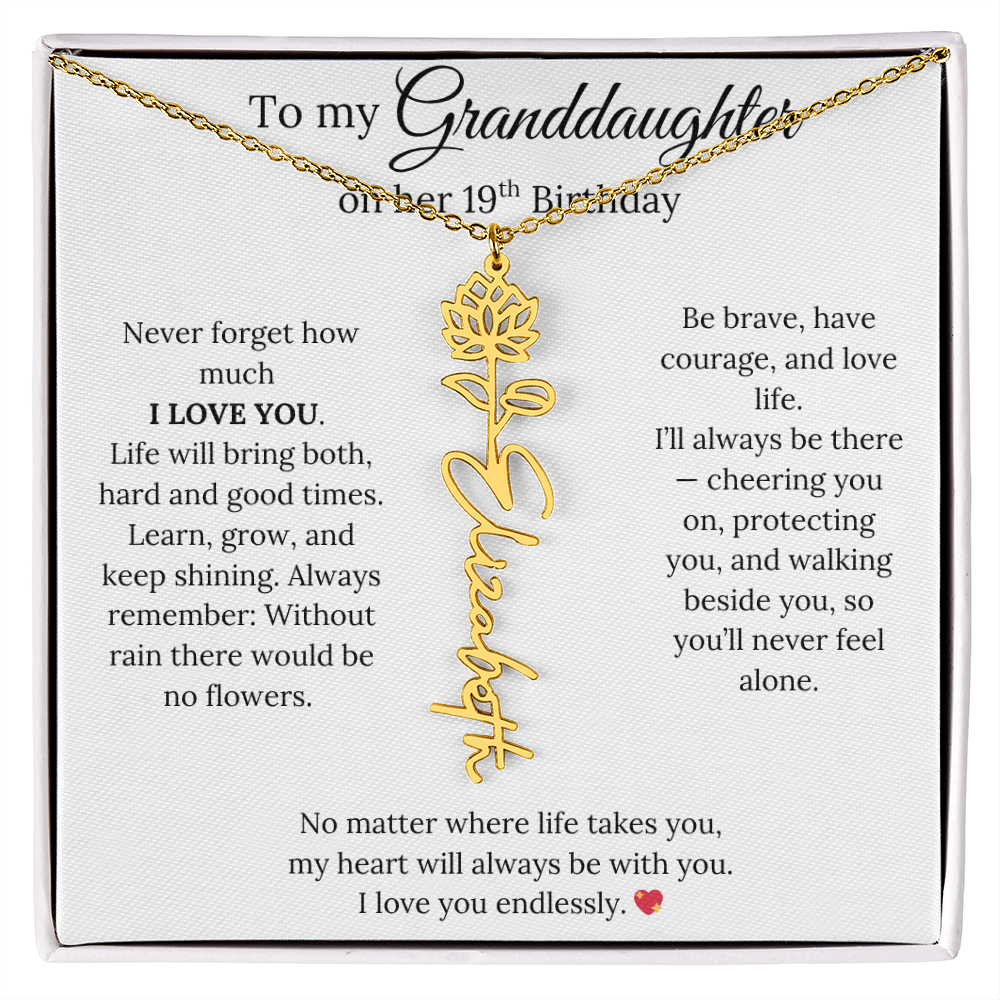 19th Birthday Gift For Granddaughter - Personalized Flower Name Necklace
