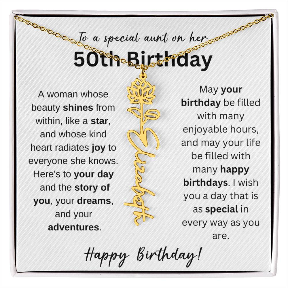 To A Special Aunt Happy 50th Birthday - Flower Name Necklace
