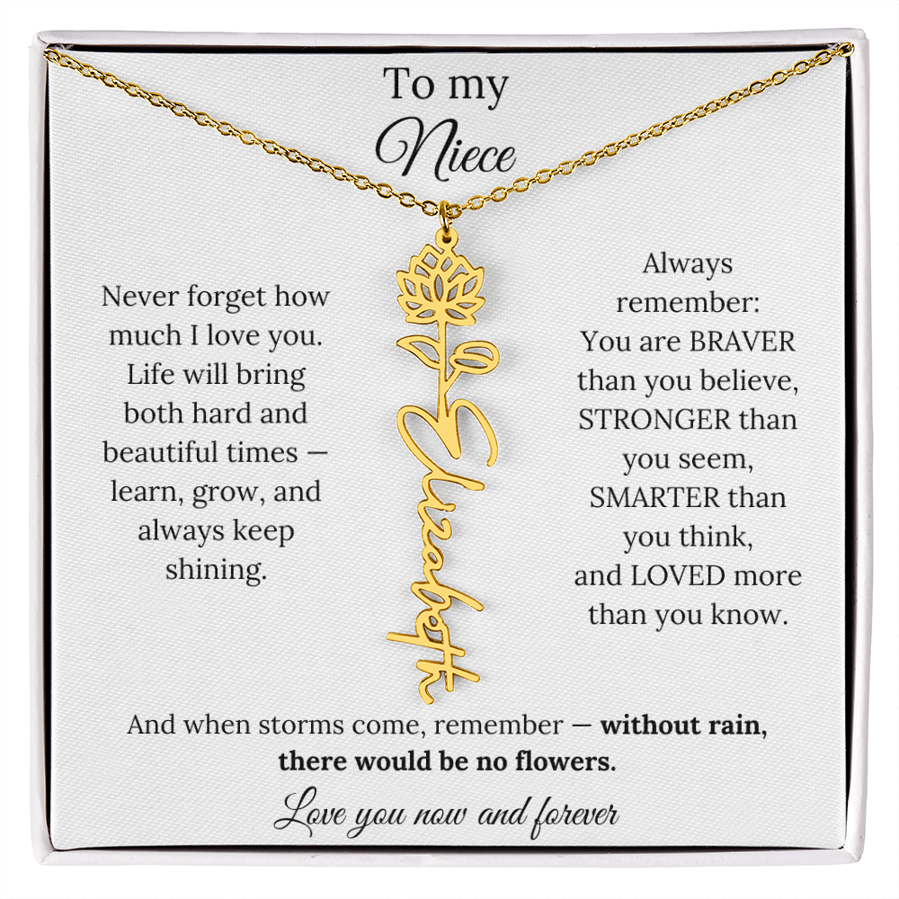 To My Niece Birth Flower Name Necklace From Aunt
