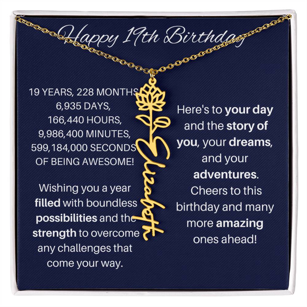 19th Birthday Birth Flower Necklace