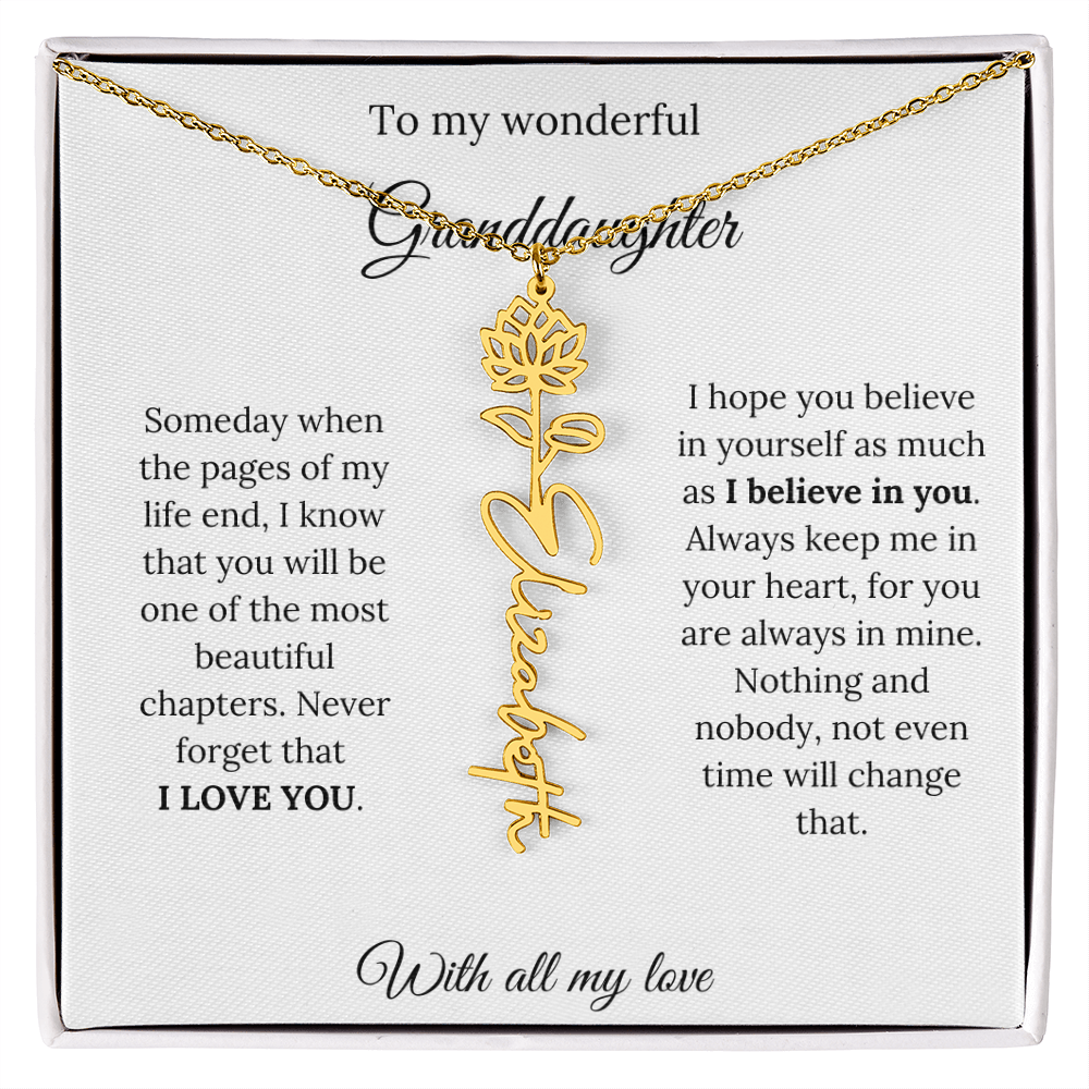 To My Granddaughter Necklace – Custom Floral Keepsake Jewelry Gift from Grandma & Grandpa