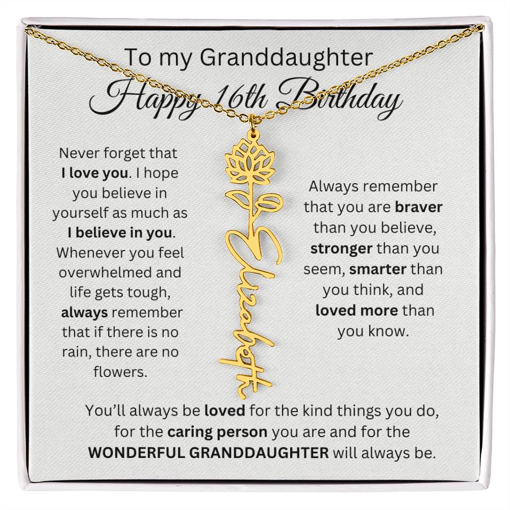 To My Granddaughter | Happy 16th Birthday | Flower Name Necklace