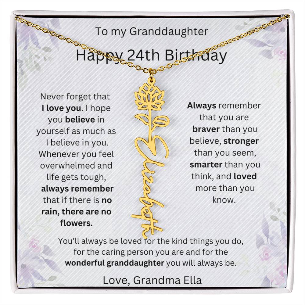 To My Granddaughter - Happy 24th Birthday | Flower Name Necklace