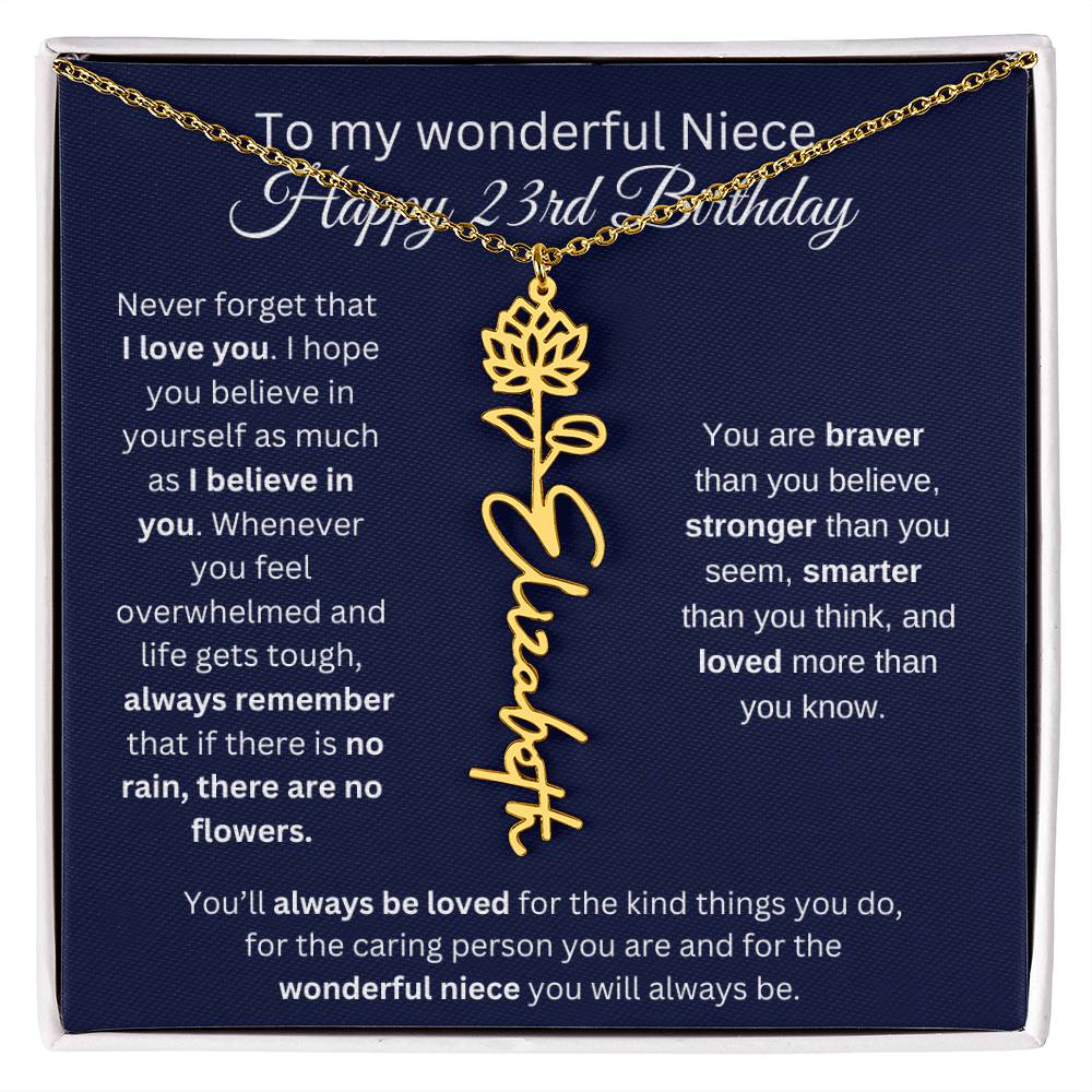 To My Wonderful Niece | Happy 23rd Birthday | Flower Name Necklace