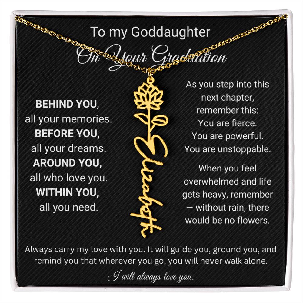 Birth Flower Name Necklace for Goddaughter Graduation