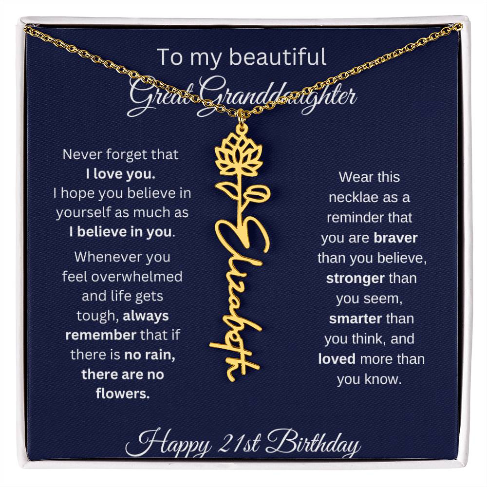 Personalized 21st Birthday Gift Great Granddaughter | Flower Name Necklace