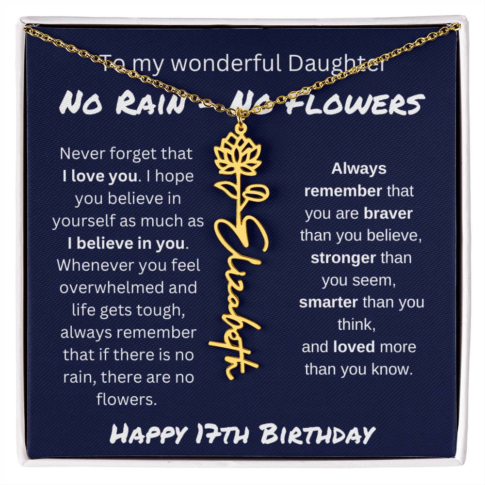 No Rain - No Flower | Happy 17th Birthday | Flower Name Necklace