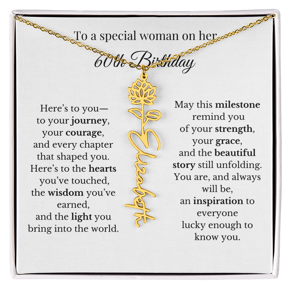 60th Birthday Gift To A Special Woman | Personalized Birth Flower Name Necklace